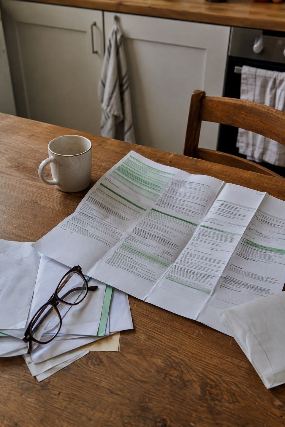 Documents de complémentaire santé comparés sur une table, lumière du jour